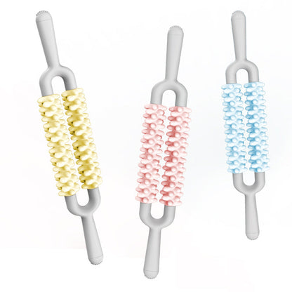 Blue and Grey Dual Row Spiky Muscle Roller Stick - Deep Tissue Massager for Back and Leg Recovery