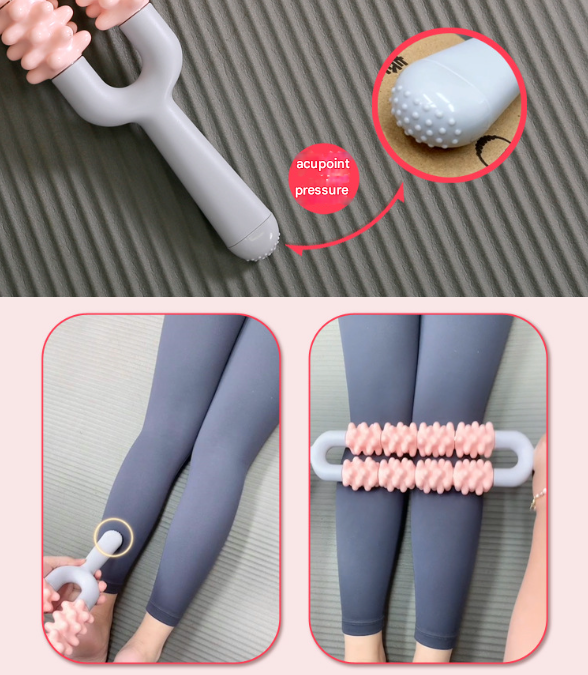 Blue and Grey Dual Row Spiky Muscle Roller Stick - Deep Tissue Massager for Back and Leg Recovery