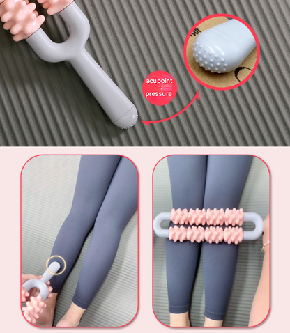 Blue and Grey Dual Row Spiky Muscle Roller Stick - Deep Tissue Massager for Back and Leg Recovery