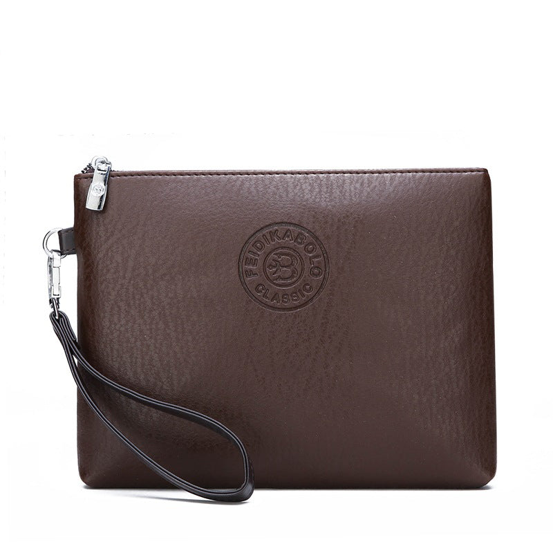Coffee Classic Men's PU Leather Clutch Bag - Slim Business Wristlet & Travel Pouch