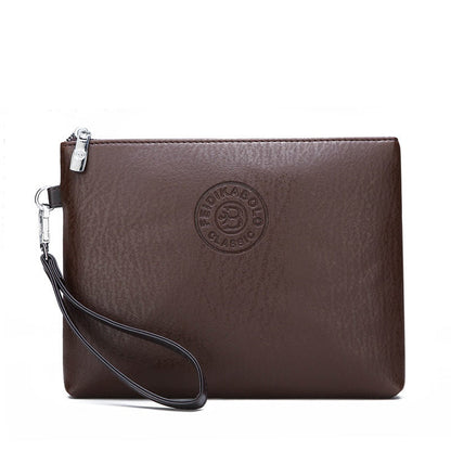 Coffee Classic Men's PU Leather Clutch Bag - Slim Business Wristlet & Travel Pouch