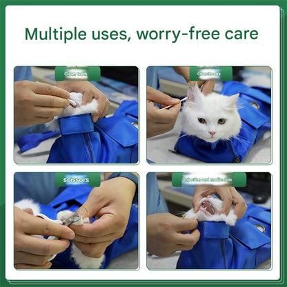 Size M Blue Multi-Functional Cat Grooming Bag - Anti-Scratch Restraint Pouch for Nail Trimming and Vet Visits