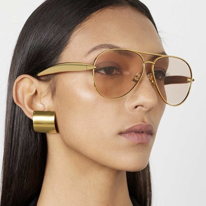 Style C1 Gold Frame Champagne Lenses Chic Oversized Aviator Sunglasses - Retro Metal Frame with UV400 Protection for Women
