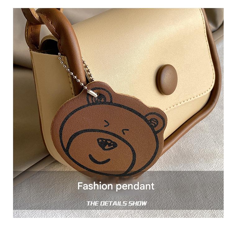 Black Chic PU Leather Crossbody Bag with Cute Bear Charm - Adjustable Strap Shoulder Purse