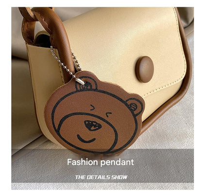 Brown Chic PU Leather Crossbody Bag with Cute Bear Charm - Adjustable Strap Shoulder Purse
