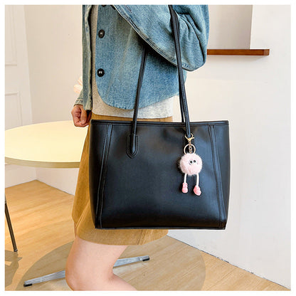 Khaki and Brown Chic Large Capacity Tote Bag - PU Leather Commuter Shoulder Handbag for Women