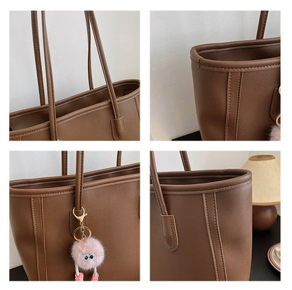 Beige and Brown Chic Large Capacity Tote Bag - PU Leather Commuter Shoulder Handbag for Women