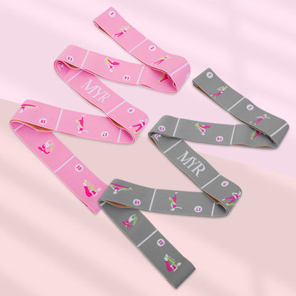 Pink Instructional Yoga Stretch Strap with Embroidered Pose Guide - 11-Loop Flexibility Band