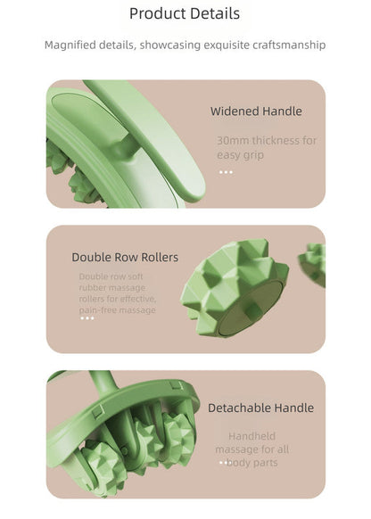 Green and White Removable Adjustable Wrap-Around Muscle Roller - 11-Wheel Deep Tissue Massager for Legs, Arms & Body