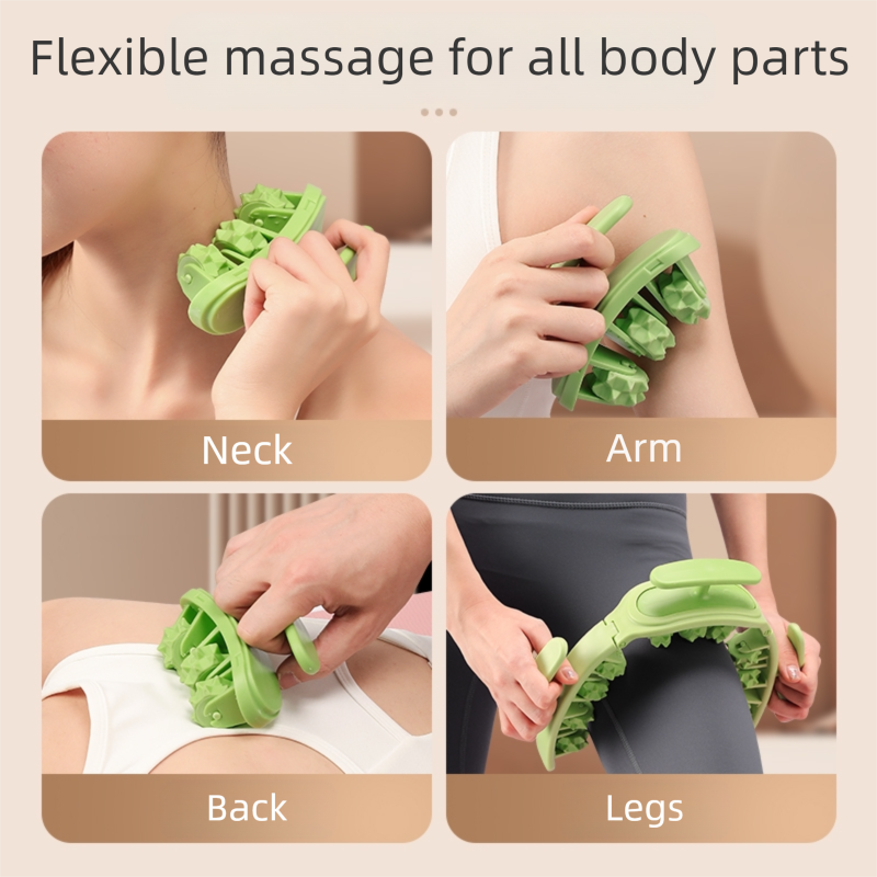 Pink and White Removable Adjustable Wrap-Around Muscle Roller - 11-Wheel Deep Tissue Massager for Legs, Arms & Body