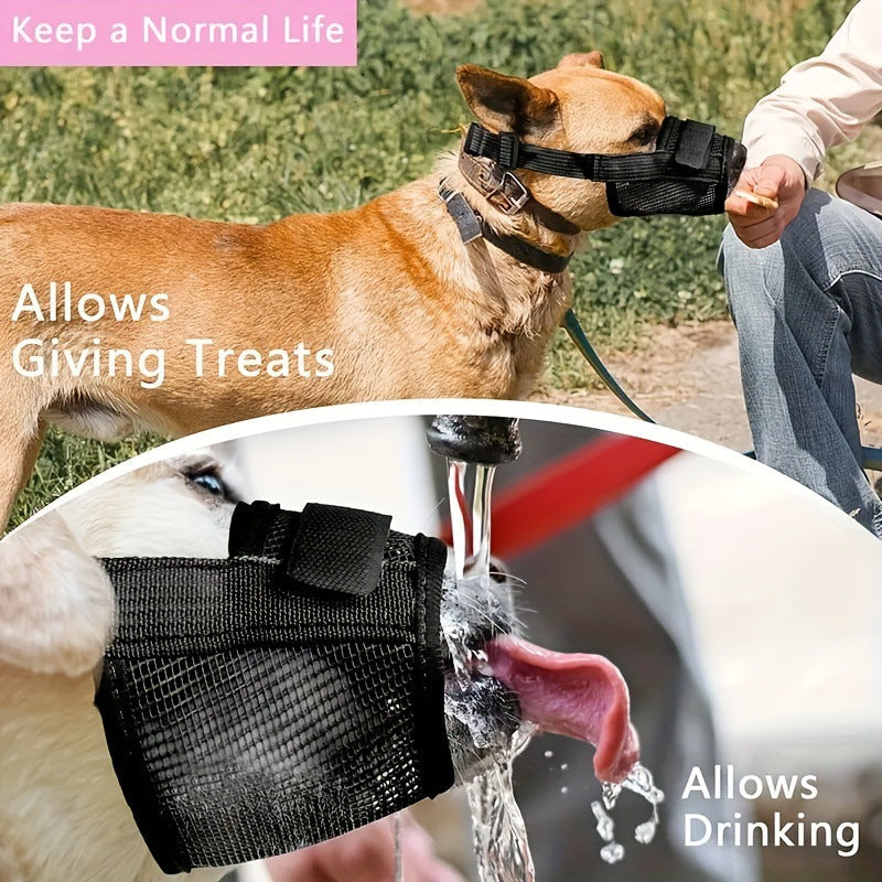 3 Pcs Size S Black Breathable Mesh Dog Muzzle - Soft & Comfortable Guard to Prevent Biting, Allows Panting and Drinking