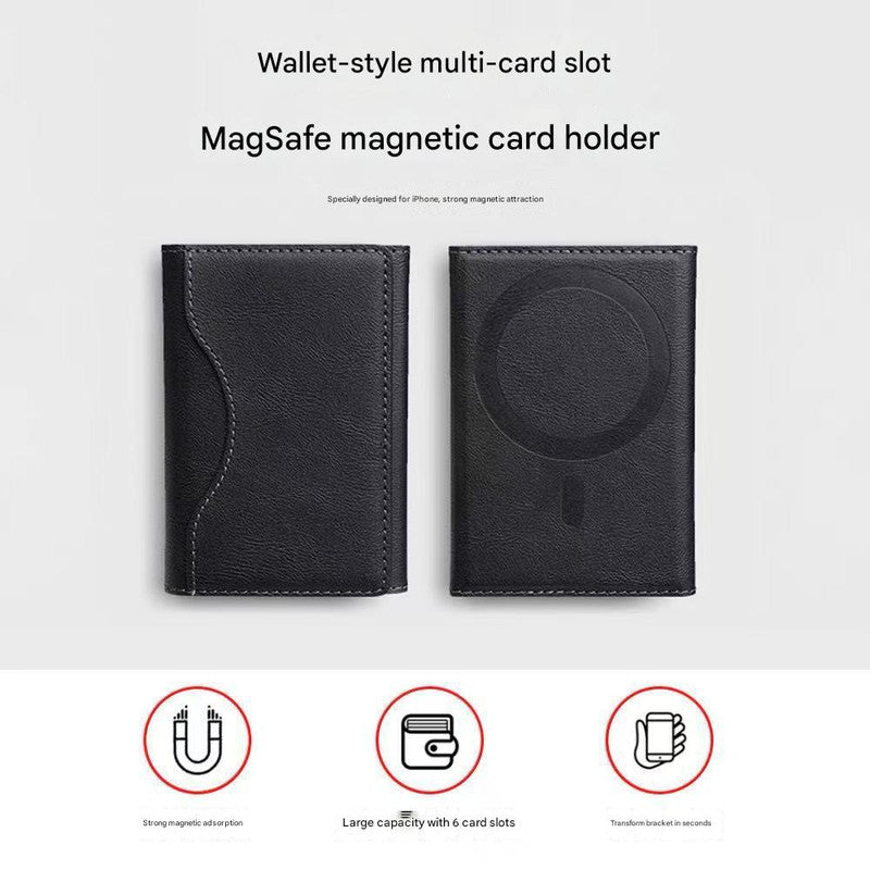 Khaki 3-in-1 Magnetic Wallet for MagSafe - Slim PU Leather Card Holder with Kickstand