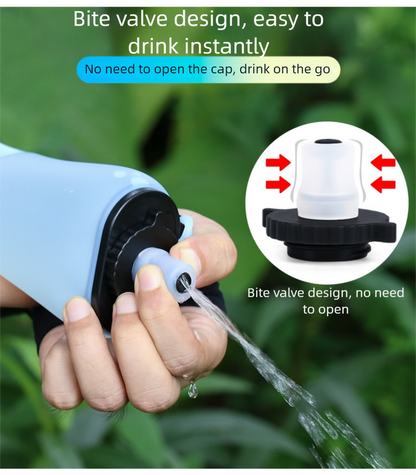 Yellow Collapsible Handheld Running Flask - 350ml Lightweight Silicone Water Bottle with Bite Valve