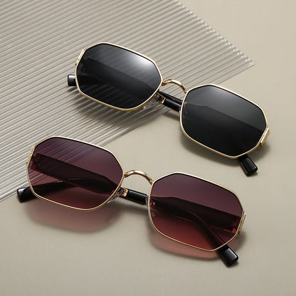 Silver Frame and Grey Lenses Modern Retro Geometric Sunglasses - Chic Metal Frame with UV400 Lenses and Black PU Leather Protective Case