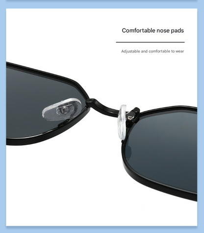 Gold Frame and Grey Lenses Modern Retro Geometric Sunglasses - Chic Metal Frame with UV400 Lenses and Black PU Leather Protective Case