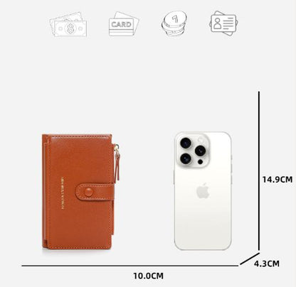 Dark Red Compact Bifold Wallet for Women - High Capacity PU Leather Purse with Zipper Coin Pocket