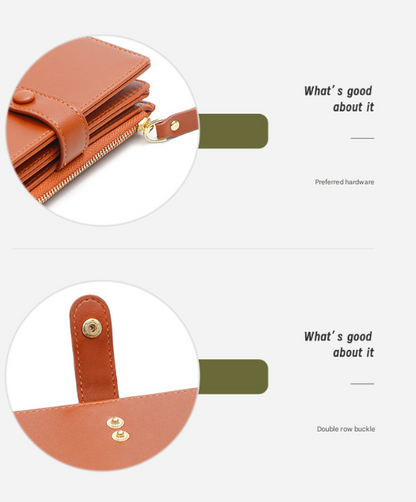 Dark Red Compact Bifold Wallet for Women - High Capacity PU Leather Purse with Zipper Coin Pocket