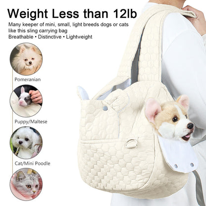 Light Khaki Quilted Hands-Free Pet Carrier Sling - Comfortable Front Pack for Small Dogs & Cats