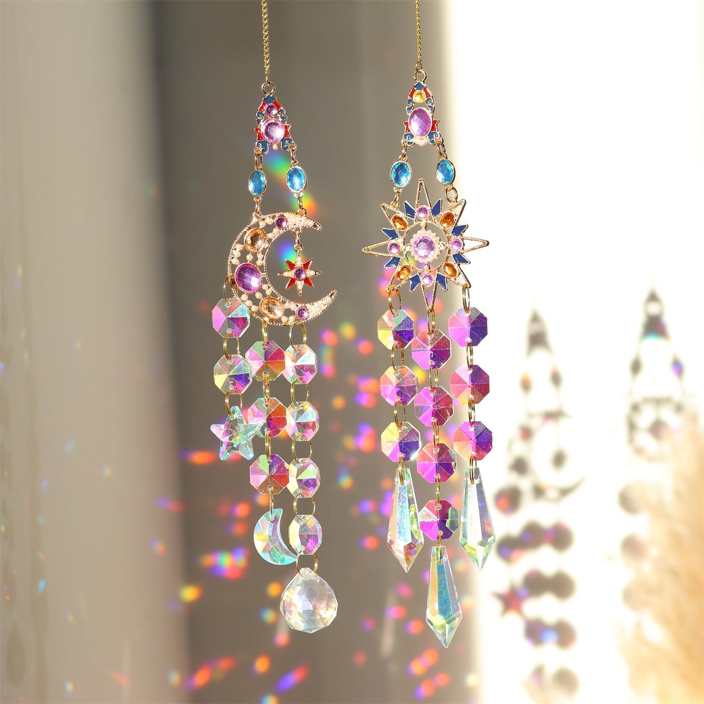Colorful Dazzling Celestial Crystal Suncatcher - Moon Shape Rainbow Maker Window Hanging Ornament