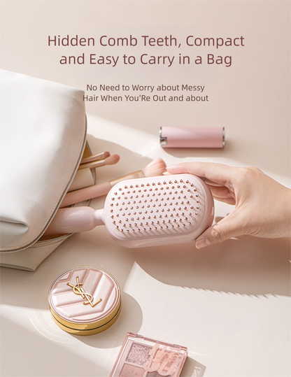 Blue Innovative Self-Cleaning Cushion Hairbrush - Retractable Bristle Detangling & Scalp Massager