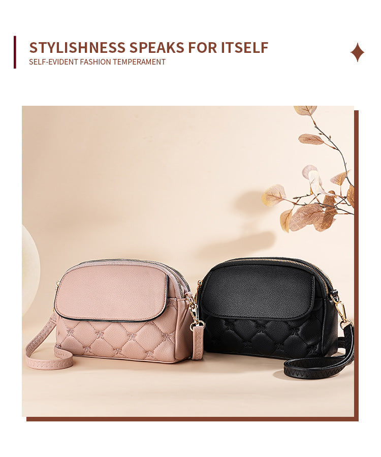 Black Chic Quilted Crossbody Bag - Multi-Compartment PU Leather Shoulder Purse