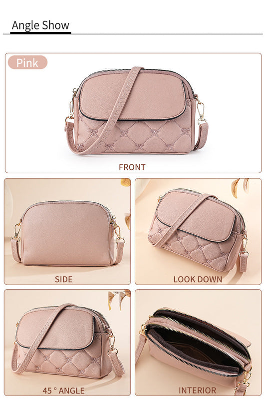 Pink Chic Quilted Crossbody Bag - Multi-Compartment PU Leather Shoulder Purse