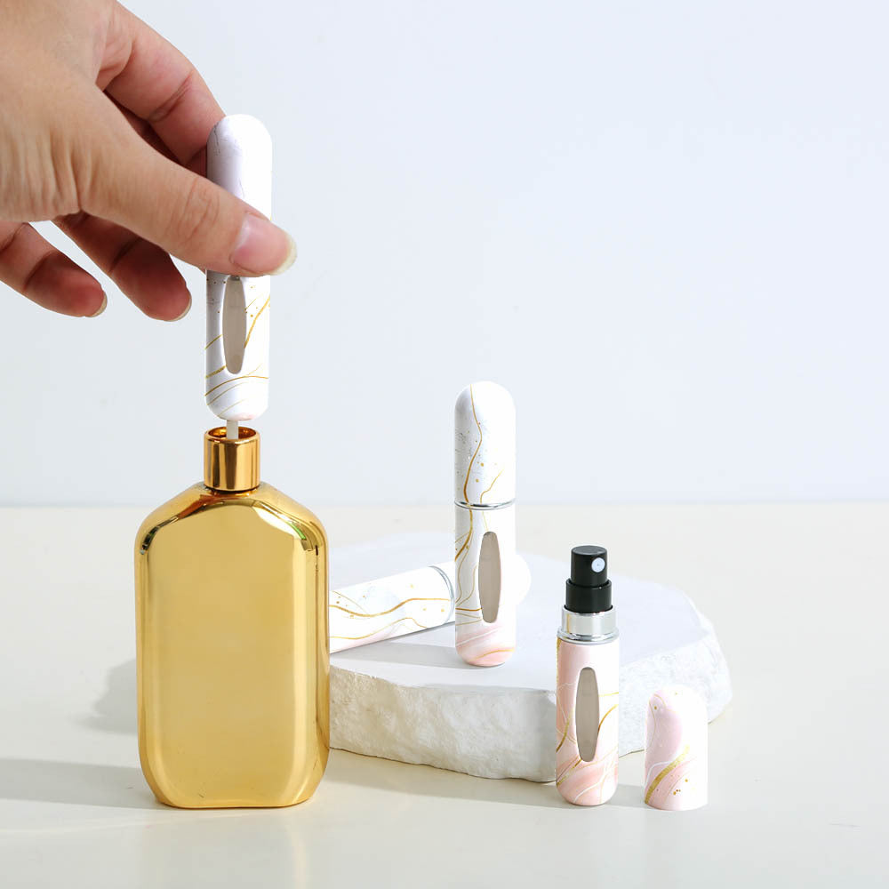 Black Chic Marble Travel Perfume Atomizer Set (3-Pack) - 5ml Leakproof Bottom-Fill Spray Bottles