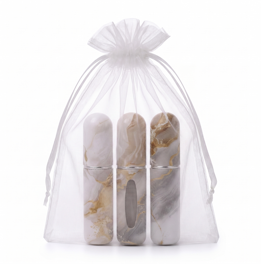Champagne Chic Marble Travel Perfume Atomizer Set (3-Pack) - 5ml Leakproof Bottom-Fill Spray Bottles