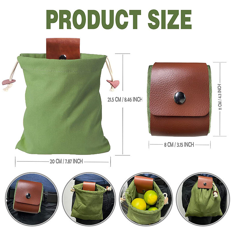Black Collapsible Canvas Foraging Pouch - Hands-Free Belt Bag for Hiking & Camping Activities