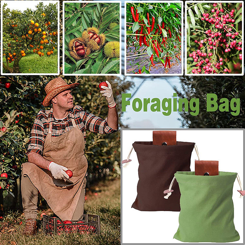 Coffee Collapsible Canvas Foraging Pouch - Hands-Free Belt Bag for Hiking & Camping Activities