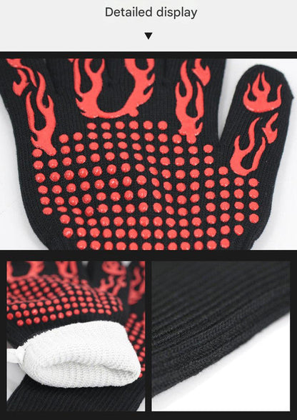 Blue Flame Pattern Extreme Heat Resistant BBQ Gloves - 500Â°C Flame Design Oven Gloves with Non-Slip Silicone Grip