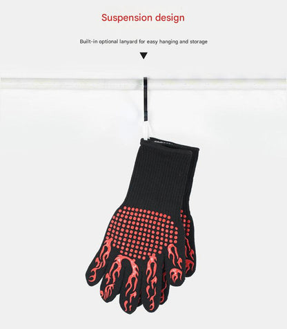Blue Flame Pattern Extreme Heat Resistant BBQ Gloves - 500Â°C Flame Design Oven Gloves with Non-Slip Silicone Grip