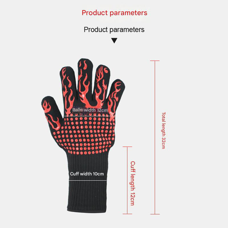 Blue Flame Pattern Extreme Heat Resistant BBQ Gloves - 500Â°C Flame Design Oven Gloves with Non-Slip Silicone Grip