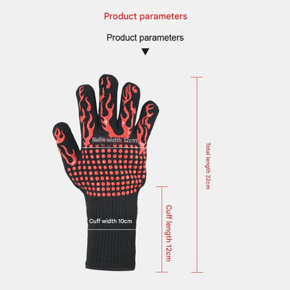 Blue Flame Pattern Extreme Heat Resistant BBQ Gloves - 500Â°C Flame Design Oven Gloves with Non-Slip Silicone Grip
