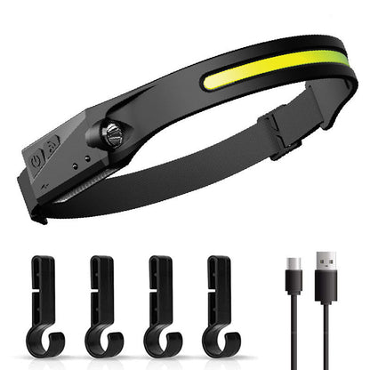 1 Piece Black Bright COB LED Headlamp with Motion Sensor - 230Â° Wide Beam for Outdoor Camping, Hiking & Fishing