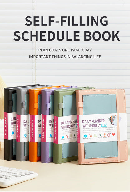 Green A5 PU Leather Agenda for Productivity & Time Management-Undated Daily & Hourly Planner Pro