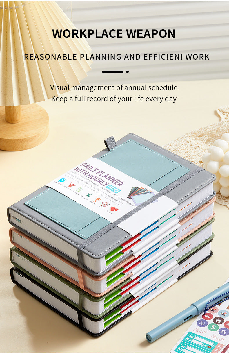 Green A5 PU Leather Agenda for Productivity & Time Management-Undated Daily & Hourly Planner Pro