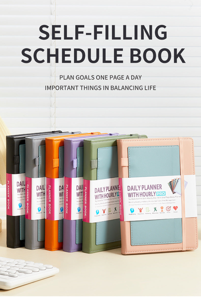 Pink A5 PU Leather Agenda for Productivity & Time Management-Undated Daily & Hourly Planner Pro