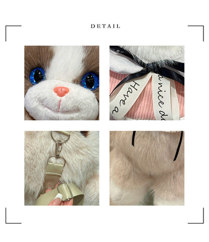 Grey Adorable Plush Cat Backpack - Soft Furry Doll Bag with Zipper Compartment for Girls and Women