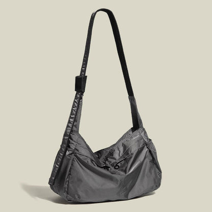 Grey Large Capacity Nylon Tote Bag - Water Resistant Casual Shoulder Bag for Daily Use and Outdoor Activities