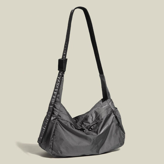Grey Large Capacity Nylon Tote Bag - Water Resistant Casual Shoulder Bag for Daily Use and Outdoor Activities