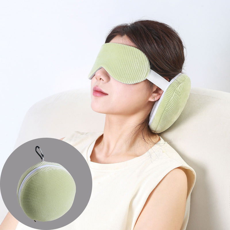 Brown and Grey 3-in-1 Foldable Sleep Eye Mask with Neck Pillow - Compact Travel Pillow for Airplane, Office Naps and Restful Sleep