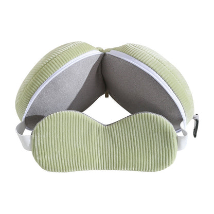Brown and Grey 3-in-1 Foldable Sleep Eye Mask with Neck Pillow - Compact Travel Pillow for Airplane, Office Naps and Restful Sleep