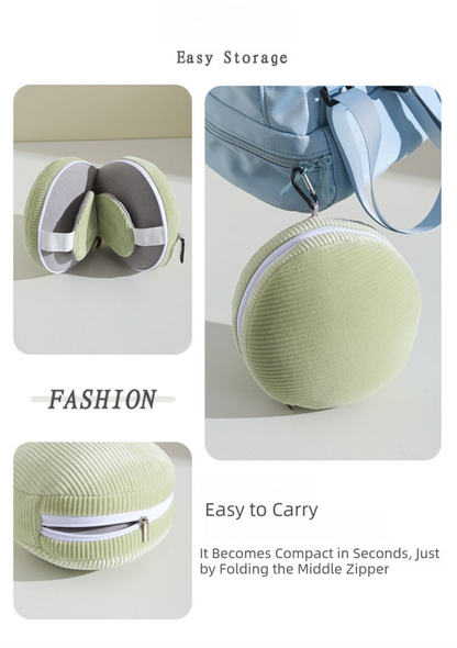 Brown and Grey 3-in-1 Foldable Sleep Eye Mask with Neck Pillow - Compact Travel Pillow for Airplane, Office Naps and Restful Sleep