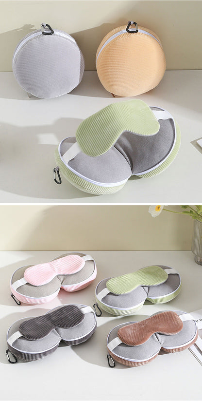Brown and Grey 3-in-1 Foldable Sleep Eye Mask with Neck Pillow - Compact Travel Pillow for Airplane, Office Naps and Restful Sleep