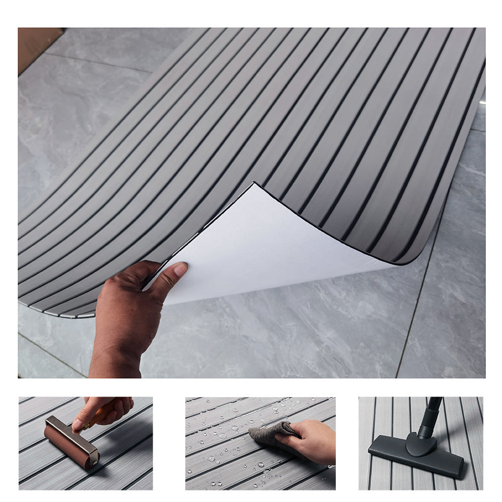 Grey Striped EVA Boat Deck Mat - Waterproof Non-Slip Flooring for Yacht, Boat, and Outdoor Use(2400x450x6mm)