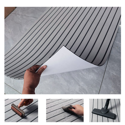 Grey Striped EVA Boat Deck Mat - Waterproof Non-Slip Flooring for Yacht, Boat, and Outdoor Use(2400x450x6mm)