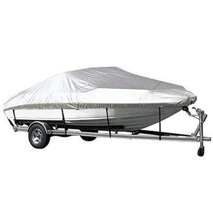 Grey Heavy Duty Waterproof Tarp Covers with Storage Bag, Fits V-Hull, Fish&Ski, Pro-Style, Fishing, Runabout, Bass Boats, 11-13 feet (420cm x 270cm)