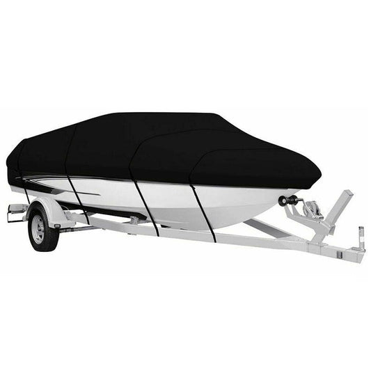 Black Heavy Duty Waterproof Tarp Covers with Storage Bag, Fits V-Hull, Fish&Ski, Pro-Style, Fishing, Runabout, Bass Boats, 11-13 feet (420cm x 270cm)