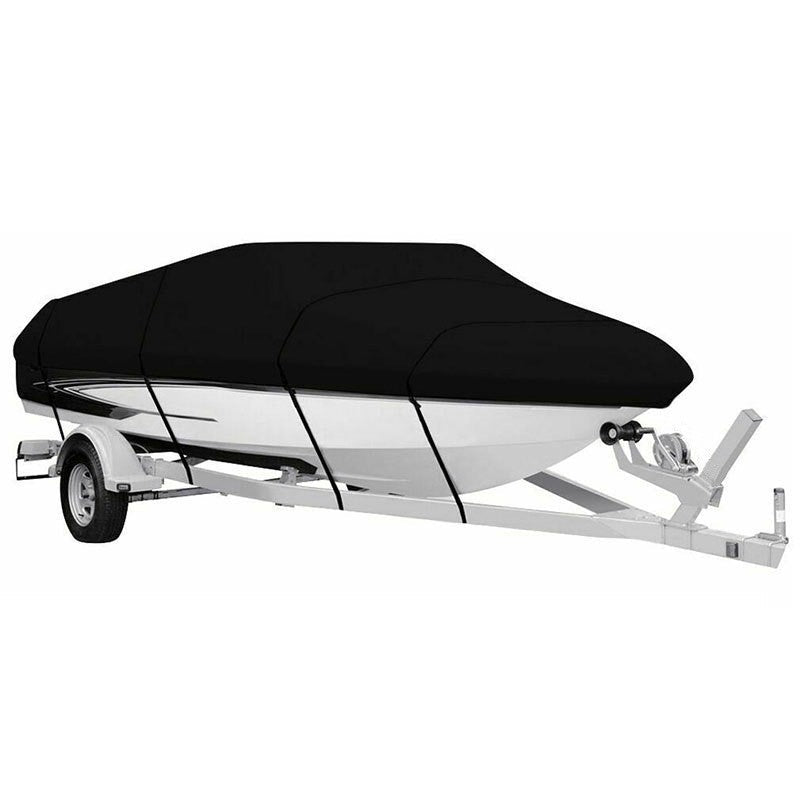 Black Heavy Duty Waterproof Tarp Covers with Storage Bag, Fits V-Hull, Fish&Ski, Pro-Style, Fishing, Runabout, Bass Boats, 14-16FT(530cm*290cm)